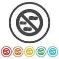 Prohibited sign capsules drugs isolated icon, No pills, No drug, 6 Colors Included