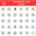 Prohibited signs line icon set, Forbidden symbols Royalty Free Stock Photo