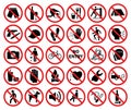 30 prohibited symbols in total vector illustration.