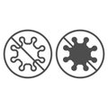 Prohibited virus line and solid icon. Stop bacteria and infection symbol, outline style pictogram on white background