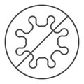 Prohibited virus thin line icon. Stop bacteria and infection symbol, outline style pictogram on white background