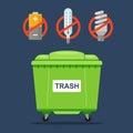 Prohibited waste that must not be thrown into a regular waste container. thermometers, batteries and fluorescent lamps. Royalty Free Stock Photo