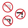 Prohibited water tap dripping. No leakage sign. Forbidden dripping faucet. Vector illustration. EPS 10. Royalty Free Stock Photo