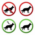 Prohibiting and allowing signs for walking dogs Royalty Free Stock Photo