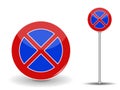 Prohibiting parking. Red and Blue Road Sign. Vector Illustration