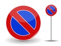 Prohibiting parking. Red and Blue Road Sign. Vector Illustration.