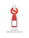 Prohibition alcohol. Sign ban bottle red wine. Alcoholic beverage with sign interdiction. Color illustration of bottle in crossed