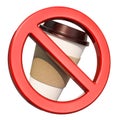 Prohibition ban symbol with disposable plastic cup, 3D rendering