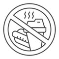 Prohibition bring food thin line icon, Aquapark concept, Do not bring food into the area sign on white background Royalty Free Stock Photo