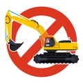 Prohibition of excavation work symbol. Vector dredging strict ban sign.