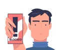 Prohibition of Independent Media with Man Holding Smartphone with Blocked Sign Vector Illustration