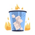 Prohibition of Independent Media with Paper in Dustbin in Flame Vector Illustration