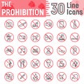 Prohibition line icon set, forbidden signs Royalty Free Stock Photo