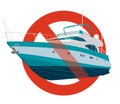 Prohibition of motor boat. Strict ban on construction of motor boat, forbid. Stop speedboat. Royalty Free Stock Photo