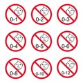 Prohibition no baby for set 0-1 etc sign. Not suitable for children under 1,2.. years vector icon Royalty Free Stock Photo