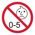 Prohibition no baby for 0-5 sign. Not suitable for children under 5 years vector icon