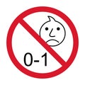 Prohibition no baby for 0-1 sign. Not suitable for children under 1 years vector icon Royalty Free Stock Photo