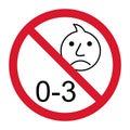 Prohibition no baby for 0-3 sign. Not suitable for children under 3 years vector icon