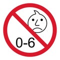 Prohibition no baby for 0-6 sign. Not suitable for children under 6 years vector icon