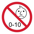 Prohibition no baby for 0-10 sign. Not suitable for children under 10 years vector icon