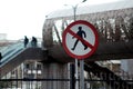 Prohibition No Pedestrian Sign, no entry sign, a warning sign not to cross the road, selective focus