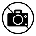 Prohibition no photo solid icon. No photograph sign vector illustration isolated on white. Forbidden camera glyph style