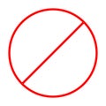 Prohibition no symbol. Red round stop warning sign. Flat design. Template. White background. Isolated