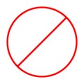 Prohibition no symbol. Red round stop warning sign. Flat design. Template. White background. Isolated