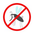 Prohibition prohibit Red stop sign icon. Cross line. Mosquito. Kawaii cute cartoon funny baby character. Insect collection. White Royalty Free Stock Photo