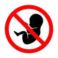 Prohibition sign with baby, abortion on white background. Isolated illustration