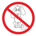 Prohibition sign for dogs. Cute dog with blue eyes and a forelock. No dog prohibiting sign. Vector illustration
