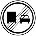Prohibition sign. End of the prohibition zone for overtaking by trucks. Russia