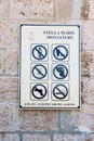 Prohibition sign at the entrance to a monastery in Israel