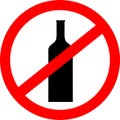 Prohibition sign icon. No drink with bottle.