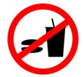 Prohibition sign icon.No eating and no drinks allowed isolated on white background. Royalty Free Stock Photo