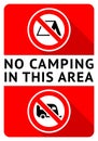 Prohibition sign No Camping, No Parking, black forbidden symbol in red round shape