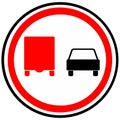 Prohibition sign `No overtaking by trucks.` Russia