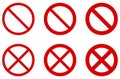 Prohibition sign no symbol - red circle with diagonal cross. V Royalty Free Stock Photo