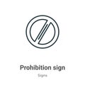 Prohibition sign outline vector icon. Thin line black prohibition sign icon, flat vector simple element illustration from editable Royalty Free Stock Photo