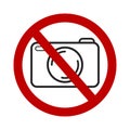 Prohibition sign photographing. Icon forbidden use the camera. Vector template