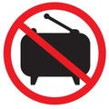 Prohibition sign. Radio receiver is prohibited to listen. Black silhouette. Red circle. Vector