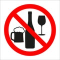 Prohibition sign in a red crossed out circle no alcohol Royalty Free Stock Photo