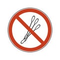 Prohibition sign with single-use cotton buds. Ban vector illustration set plastic otton buds flat logo