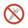 Prohibition sign with straws. Single-use plastic cutlery. Ban vector illustration set of plastic straws flat logo