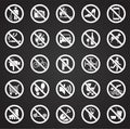 Prohibition signs set on black background for graphic and web design, Modern simple vector sign. Internet concept. Trendy symbol Royalty Free Stock Photo