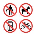 Prohibition signs set safety information vector illustration. Royalty Free Stock Photo