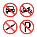 Prohibition signs set safety information vector illustration. Royalty Free Stock Photo