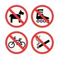 Prohibition signs set safety information vector illustration. Royalty Free Stock Photo