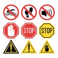 Prohibition signs set safety information vector illustration. Royalty Free Stock Photo