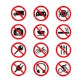 Prohibition signs set safety on white background. Royalty Free Stock Photo